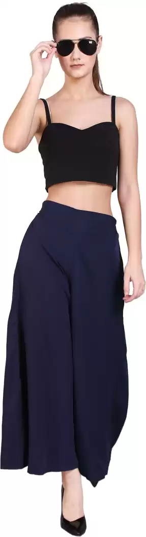 TANDUL  Flared Women BLUE Crepe Trousers