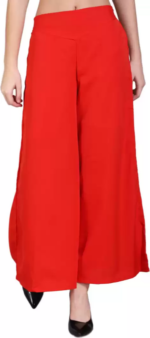 TANDUL  Flared Women Red Crepe Trousers