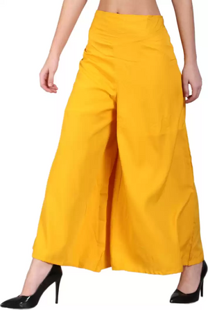 TANDUL  Flared Women Yellow Crepe Trousers