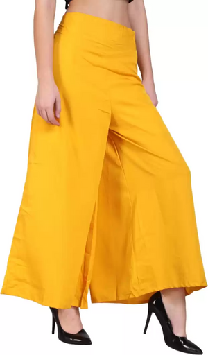 TANDUL  Flared Women Yellow Crepe Trousers