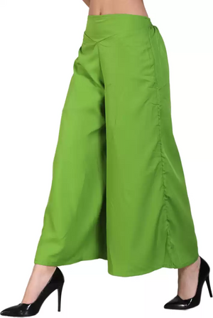 TANDUL  Flared Women Green Crepe Trousers