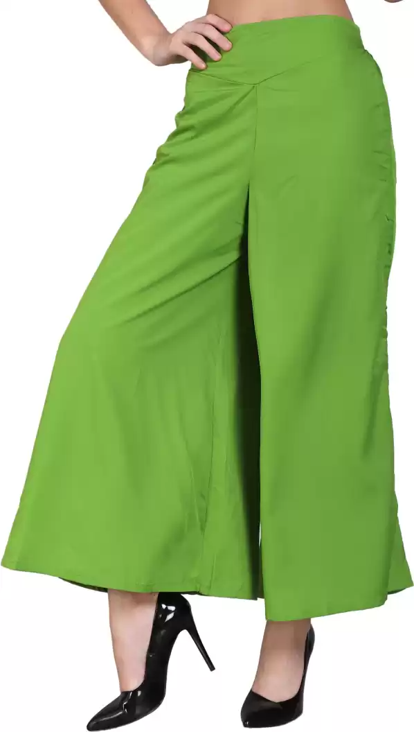 TANDUL  Flared Women Green Crepe Trousers