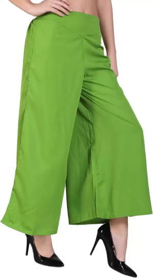 TANDUL  Flared Women Green Crepe Trousers