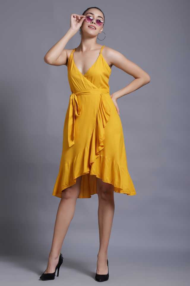 TANDUL  Women Asymmetric Yellow Dress