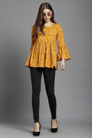 Casual Bell Sleeves Printed Women Multicolor Top