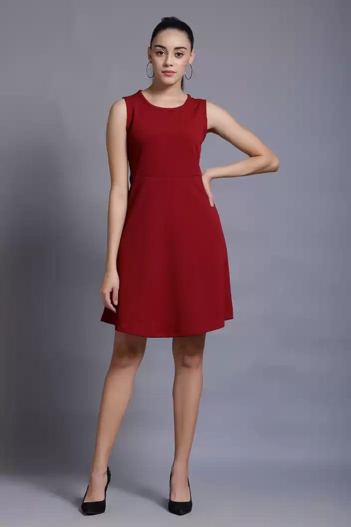 TANDUL  Women Skater Maroon Dress