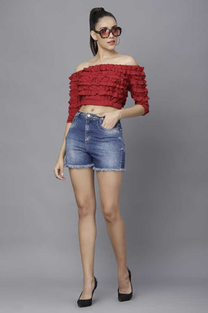 Casual Regular Sleeves Solid Women Maroon Top