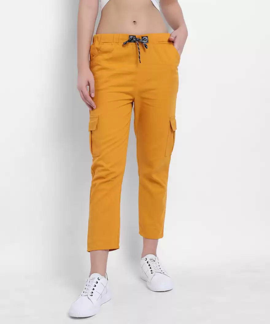 TANDUL  Regular Fit Women Yellow Cotton Blend Trousers