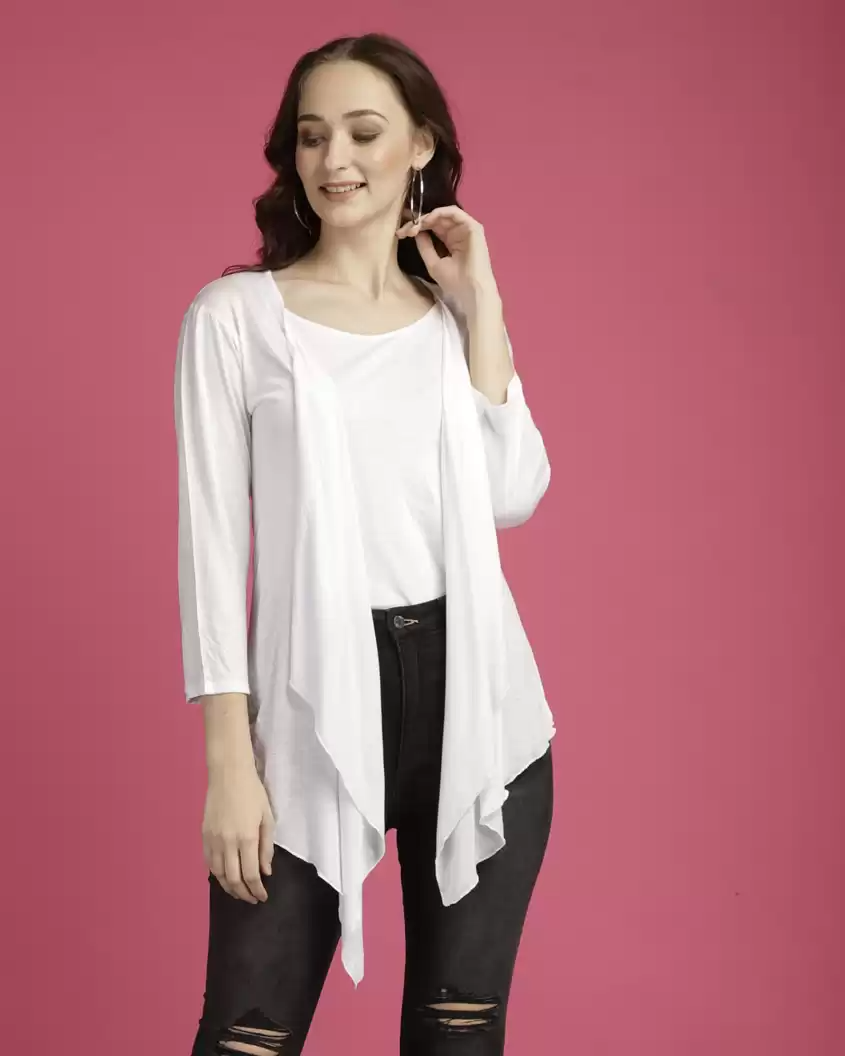 TANDUL  Women 3/4th Sleeve White Shrug