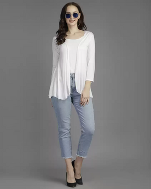 TANDUL  Women 3/4th Sleeve White Shrug