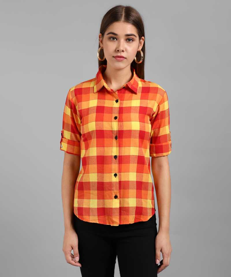 TANDUL  Women Regular Fit Self Design, Checkered Spread Collar Casual Shirt