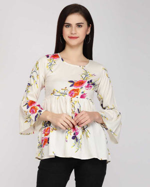 Casual Bell Sleeves Printed Women Multicolor Top