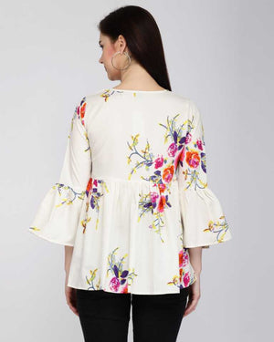 Casual Bell Sleeves Printed Women Multicolor Top