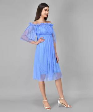 TANDUL  Women Skater Blue Dress
