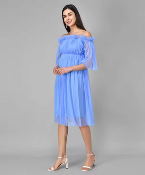 TANDUL  Women Skater Blue Dress