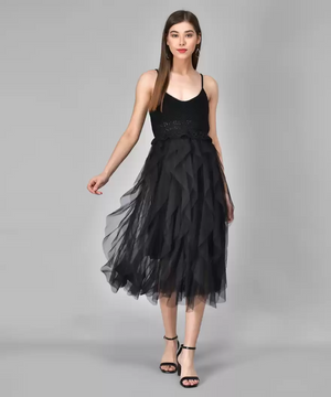 TANDUL  Women Drop Waist Black Dress