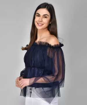 TANDUL  Casual Regular Sleeves Printed Women Blue Top