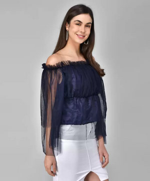 TANDUL  Casual Regular Sleeves Printed Women Blue Top
