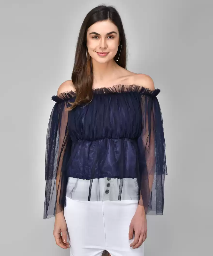 TANDUL  Casual Regular Sleeves Printed Women Blue Top