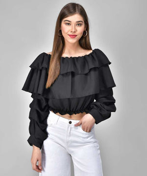 Casual Regular Sleeves Solid Women Black Top