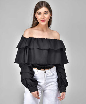 Casual Regular Sleeves Solid Women Black Top