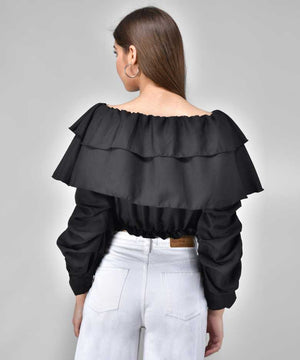 Casual Regular Sleeves Solid Women Black Top
