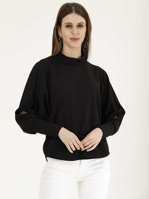 Casual Regular Sleeves Solid Women Black Top