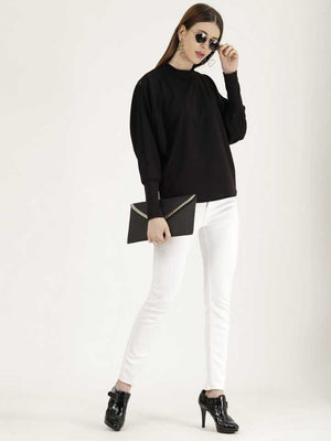 Casual Regular Sleeves Solid Women Black Top