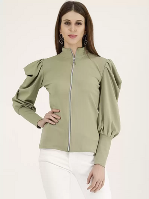 TANDUL  Casual Regular Sleeves Solid Women Light Green Top