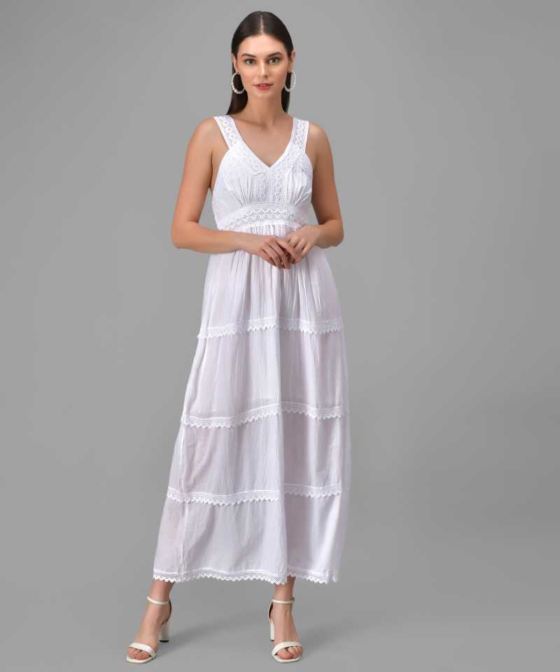 TANDUL  Women Fit and Flare White Dress
