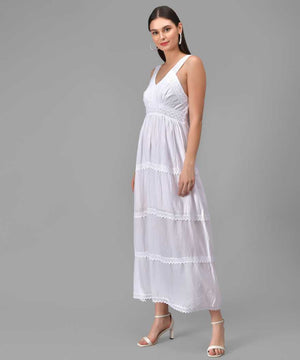 Women Fit and Flare White Dress