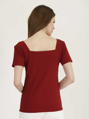 Casual Regular Sleeves Solid Women Maroon Top