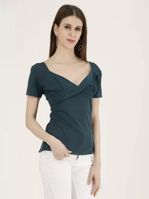 TANDUL  Casual Sleeveless Solid Women Dark Green Top