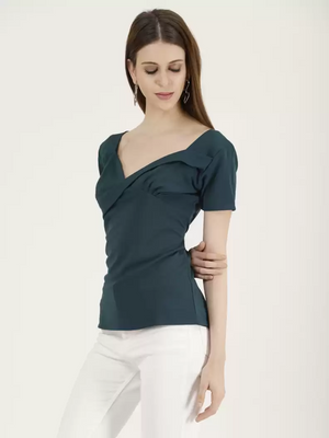 TANDUL  Casual Sleeveless Solid Women Dark Green Top