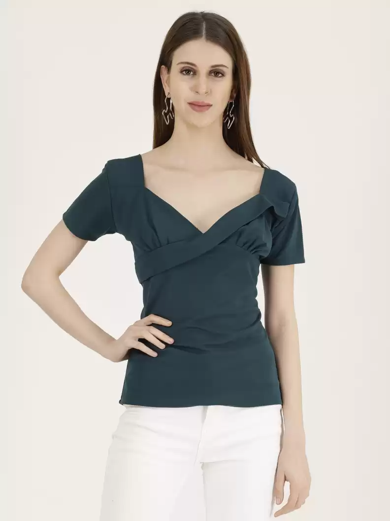 TANDUL  Casual Sleeveless Solid Women Dark Green Top