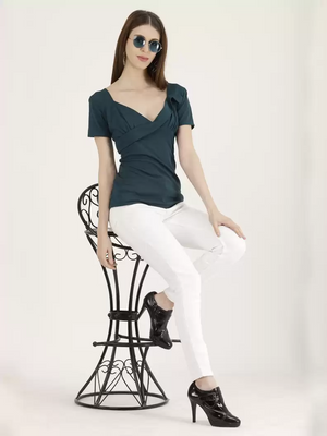TANDUL  Casual Sleeveless Solid Women Dark Green Top