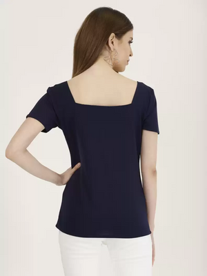 TANDUL  Casual Dolman Sleeve Solid Women Dark Blue Top