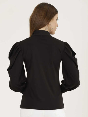 Casual Regular Sleeves Solid Women Black Top