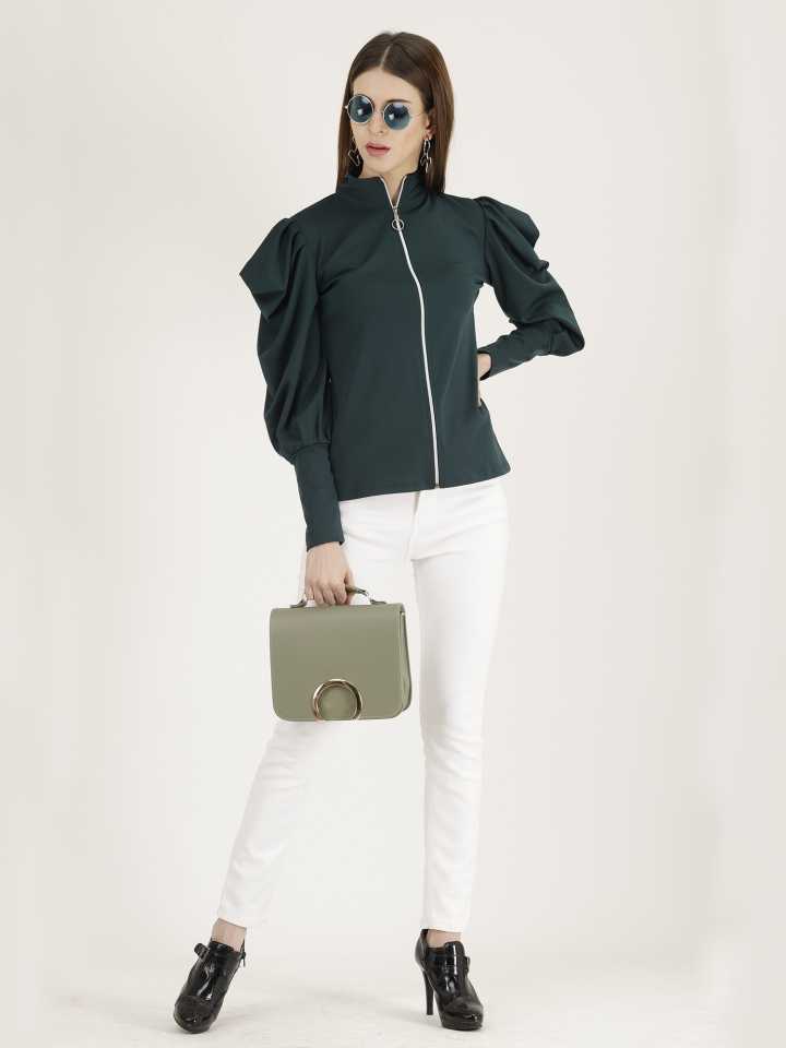 Casual Regular Sleeves Solid Women Dark Green Top