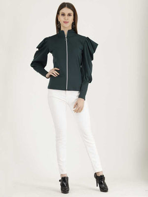 Casual Regular Sleeves Solid Women Dark Green Top