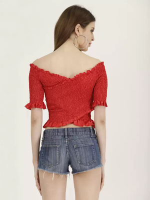 TANDUL  Casual Regular Sleeves Solid Women Red Top