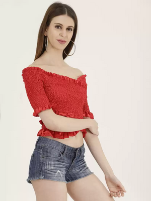 TANDUL  Casual Regular Sleeves Solid Women Red Top