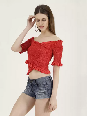 TANDUL  Casual Regular Sleeves Solid Women Red Top
