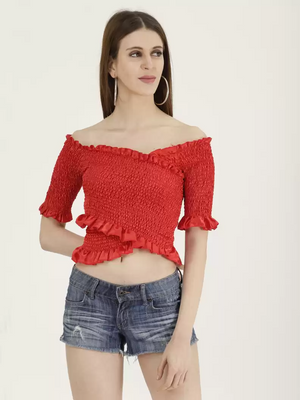 TANDUL  Casual Regular Sleeves Solid Women Red Top