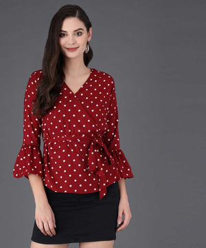 Casual Regular Sleeves Printed Women Maroon Top