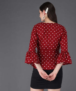 Casual Regular Sleeves Printed Women Maroon Top