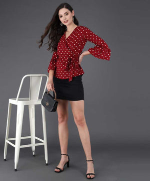 Casual Regular Sleeves Printed Women Maroon Top