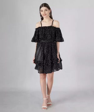 TANDUL Women Ruffled Black Dress