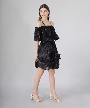 TANDUL Women Ruffled Black Dress