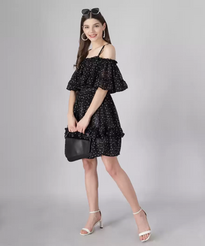 TANDUL Women Ruffled Black Dress